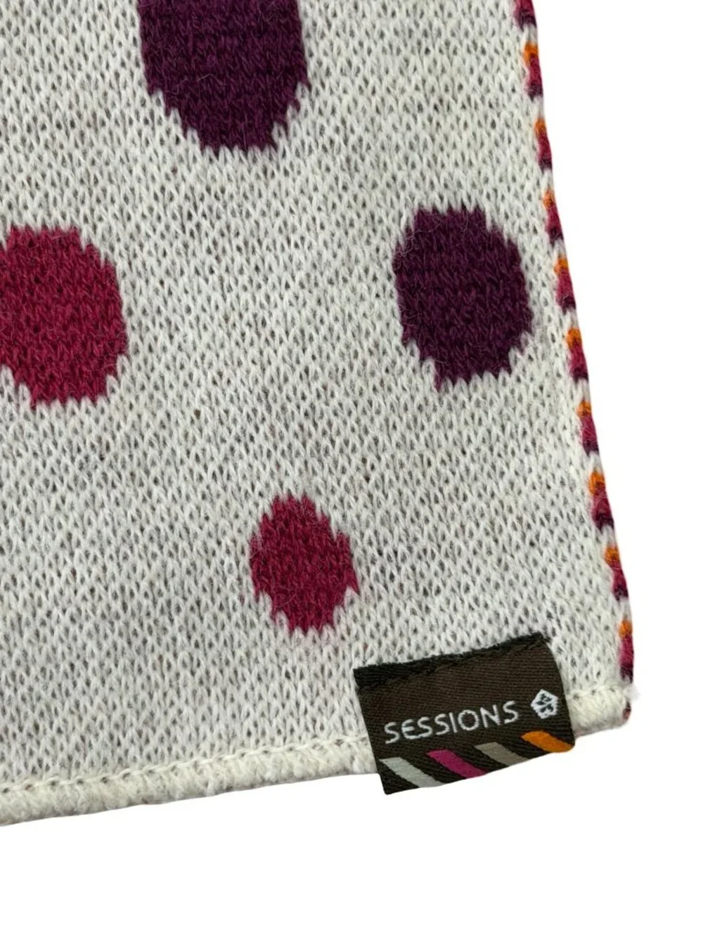 Sessions Y2K Polka Dot Knit Scarf Reversible Burgundy Orange Plum 72 Inch